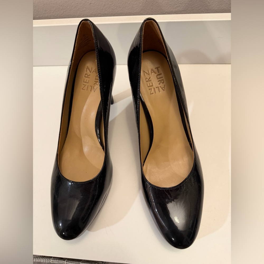 Naturalizer Womens Black Patent Leather Platform Pumps Round Toe Heels